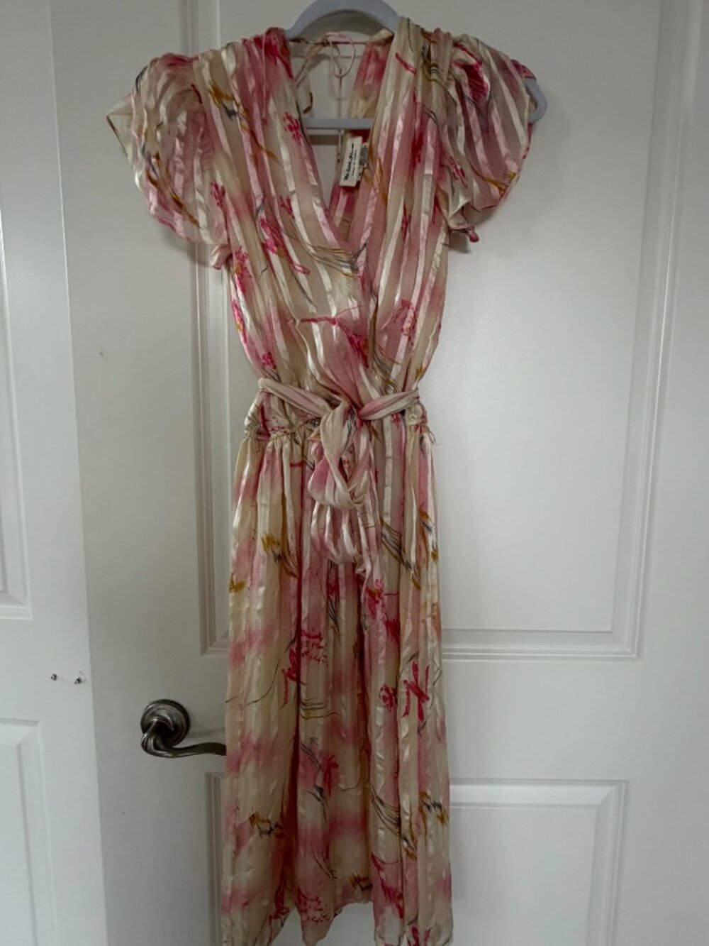 VINTAGE THE SILK FARM Flutter Sleeve Floral V Neck MIDI Dress Size 6